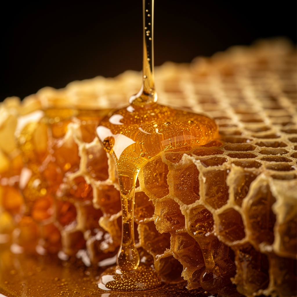 Goldene Bienenwabe mit fließendem Honig